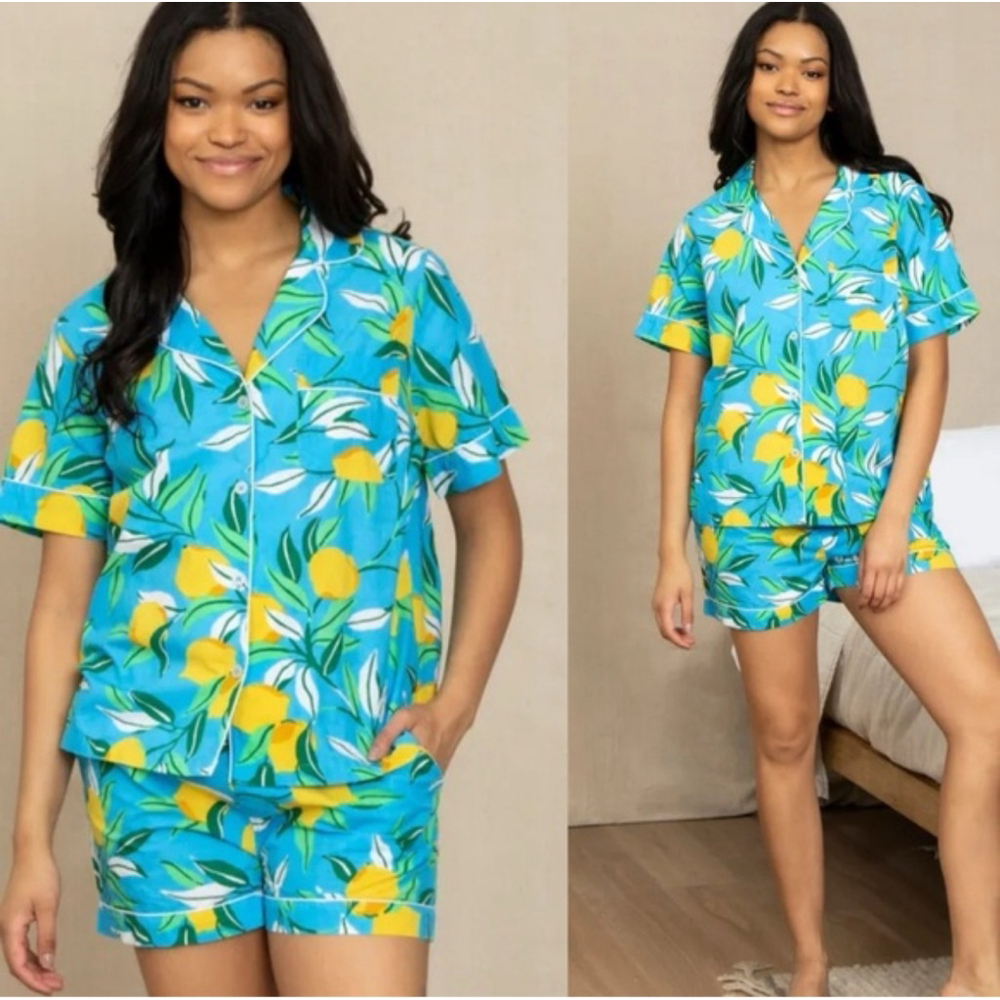 Women's Printfresh Blue Yellow Lemon Pajama Set L